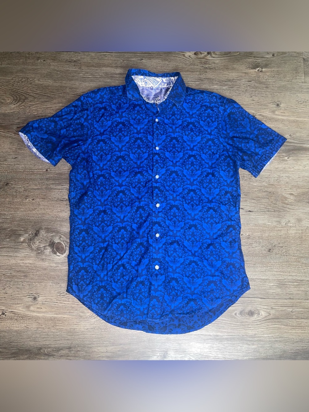 Robert Graham Shirt S Business Casual Preppy Designer Quiet Luxury Floral Blue